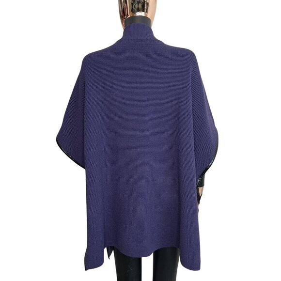 ✨ Chico’s Deep Purple Ribbed Zip-Front Ruana Cape Sweater – S/M - Picture 3 of 10